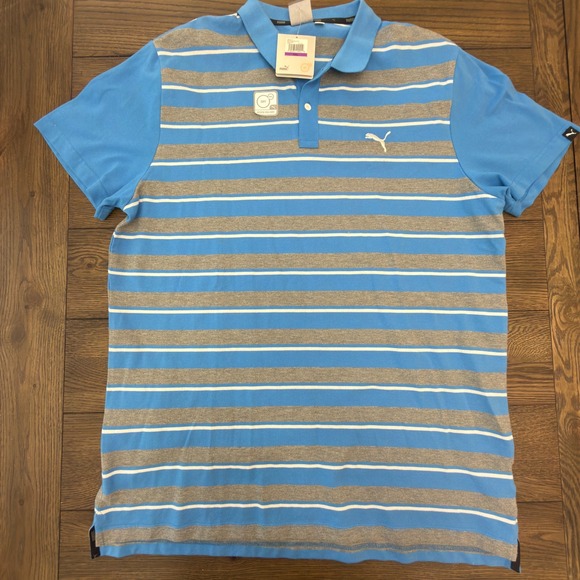 Puma Other - Puma Mens Race Stripe Pique Polo French Blue Grey Striped Dry Cell XXL New